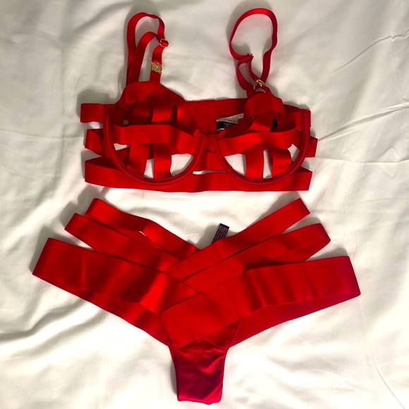Victoria’s Secret NWT Red Balconette cage Strappy Bra/Panty Small 34C Bondage - Picture 4 of 8